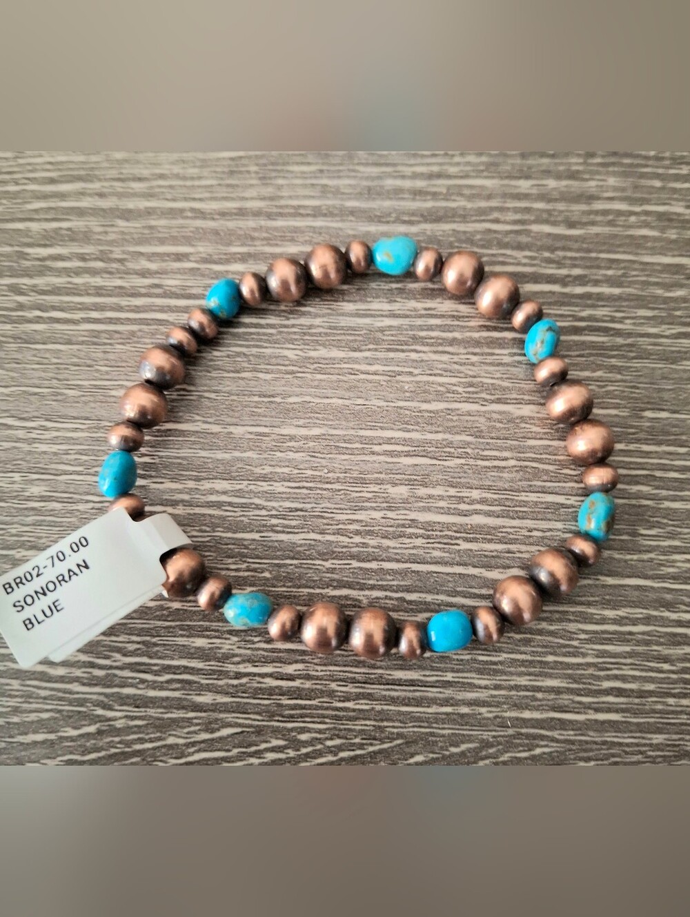Bracelet Sonoran Turquoise And Copper Pearls Beaded Stretch